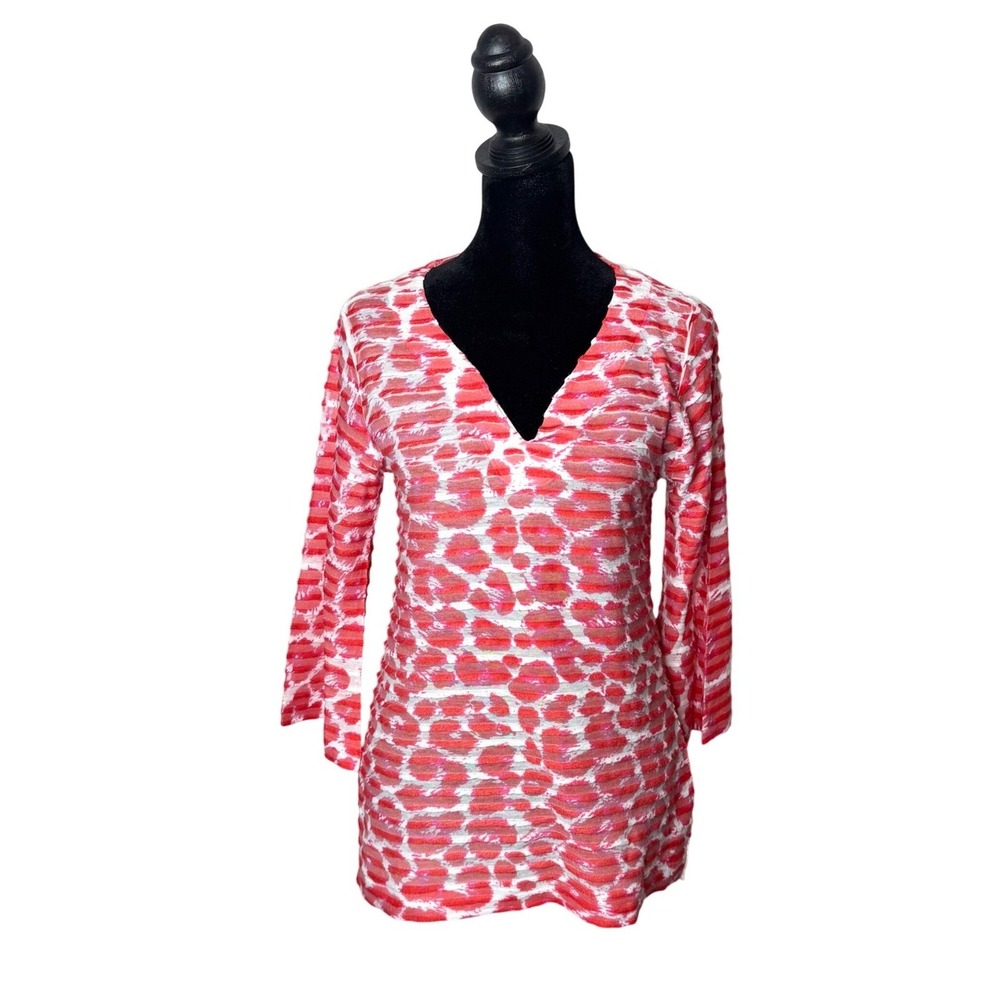 Before + Again Burnout Tunic Top Size XS Art To Wear Pleated Textured Blouse